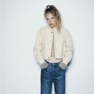 Zara Ecru Soft Bomber Jacket